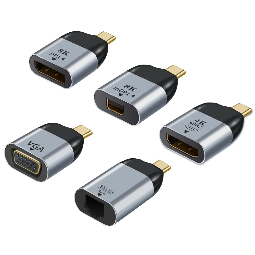 Multi-Port Adapter with USB-C to HDMI, 8KDP, MiniDP, and VGA Connections