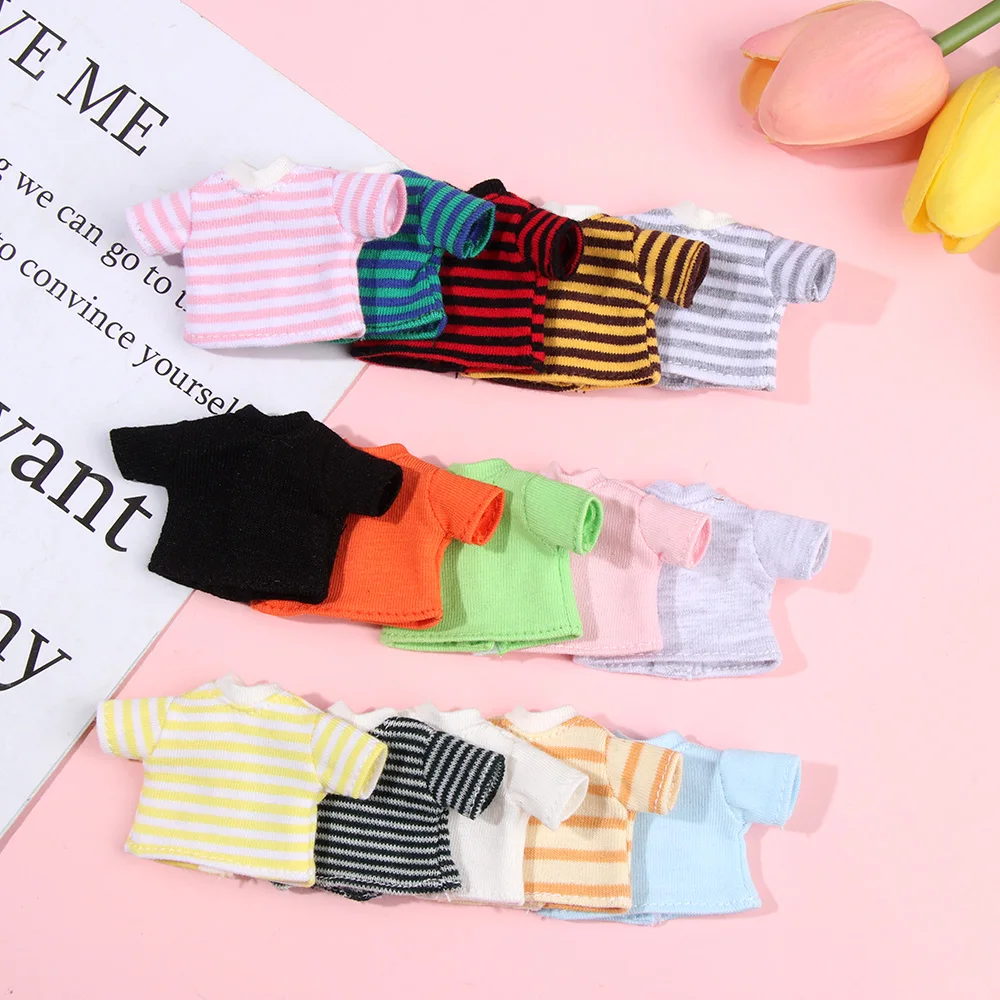Ob11 Doll Clothes Striped Tops T-shirt Shorts Socks Suit Knitted Sweatshirt For Mini 1/12 Doll Cute Surprise Face Boy Girl Gift 4