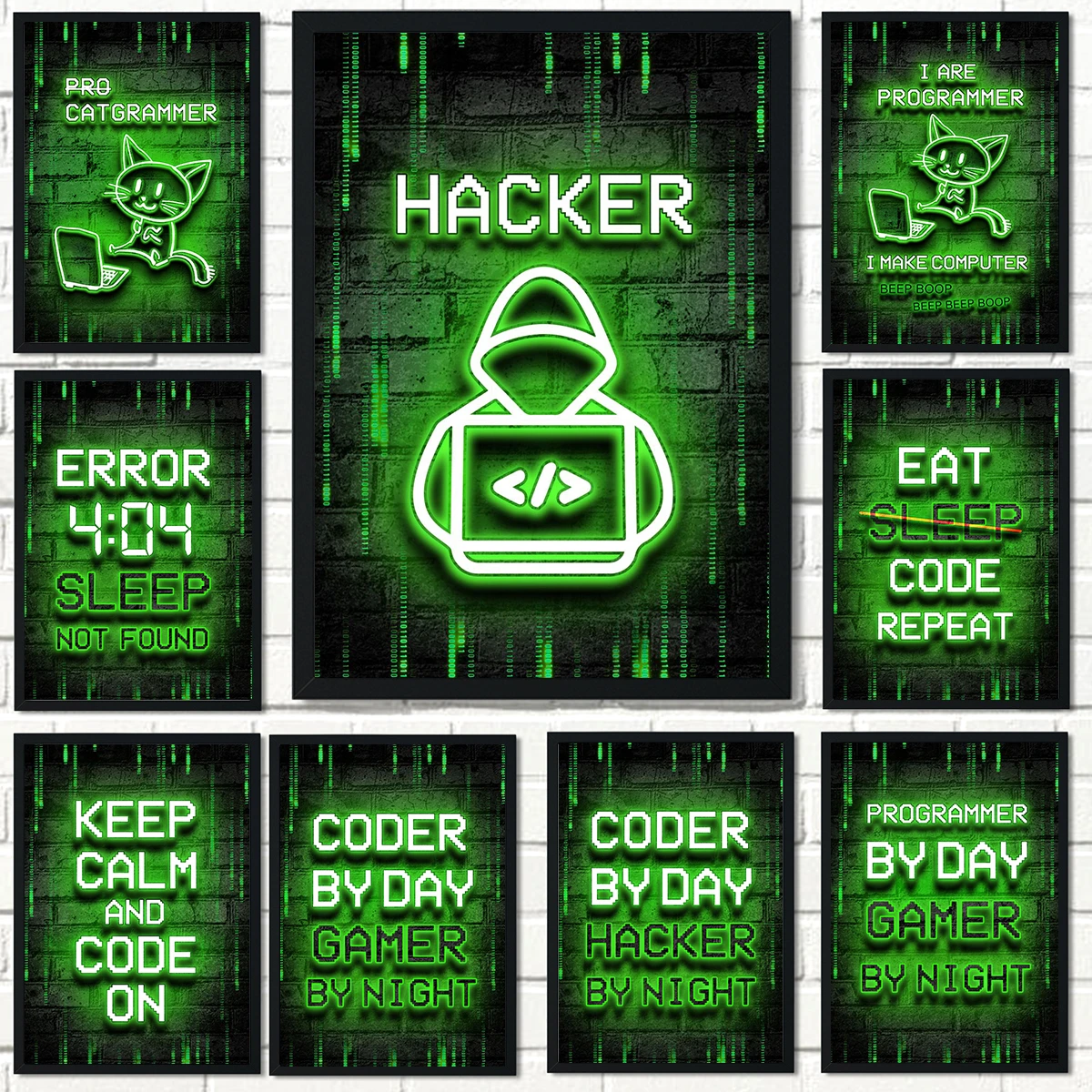 Neon Art Programmer Gamer Day Night Wall Art Poster Hacker Computer ...