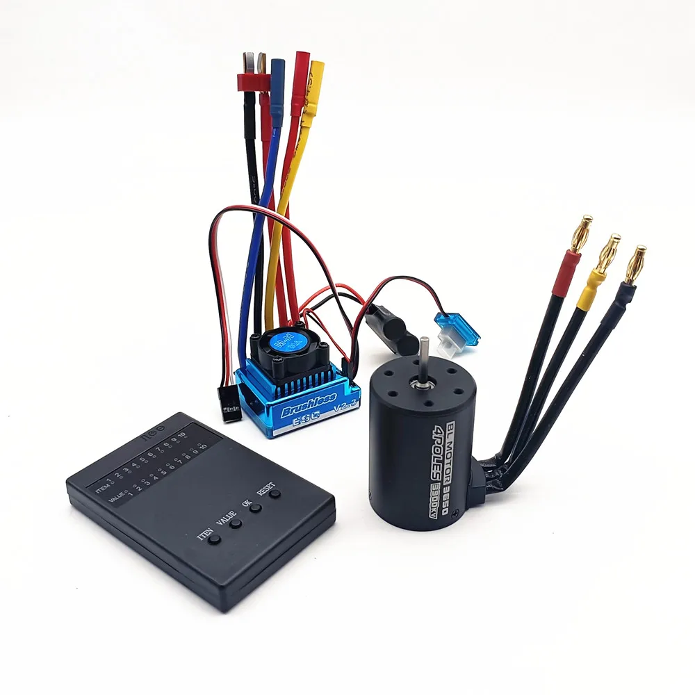 Ensemble complet : contrôleur ESC Brushless 120A et sa carte de programmation, prêts à l'emploi