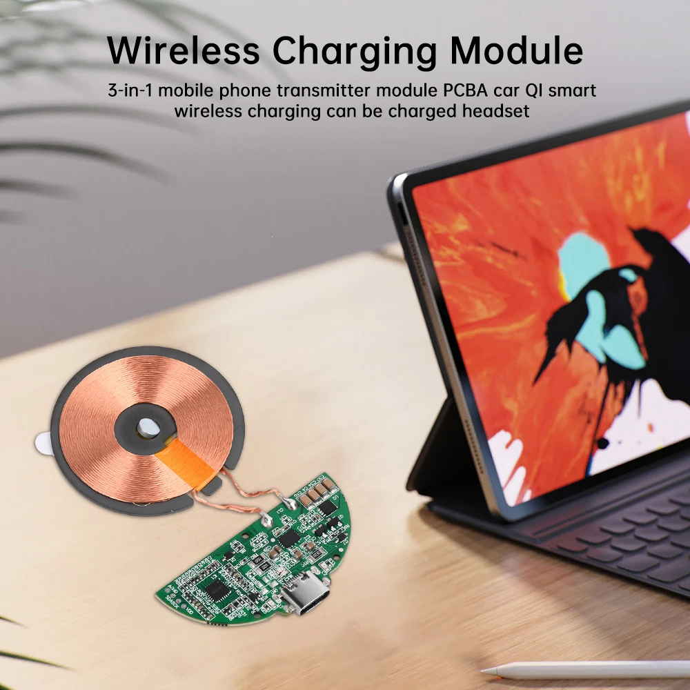 Modulo Caricatore Wireless 15W - Trasmettitore PCBA Con Bobina, Ingresso Type-C/Micro-USB