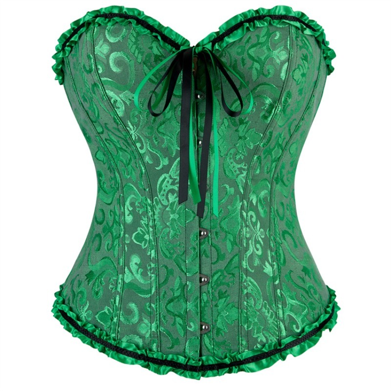 Overbust Jacquard Corset Tops Women Gothic Vintage Bustier Plastic Bones Basques Shapewear Slimming Waist Shaping Korset