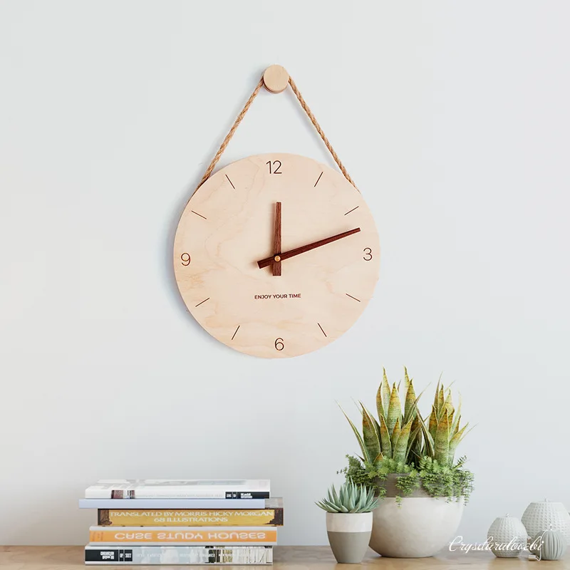 

Wooden Hanging Rope Creative Wall Clock Nordic Japanese Popular Clocks And Watches Home Living Room Clock Decoration Wall Clock