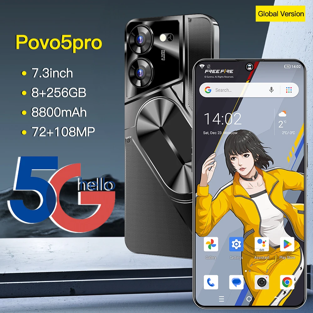 

Смартфон VER Povo5 Pro, 10 ядер, 8 + 256 ГБ, 7,3 дюйма, Android 13, 8800 мАч