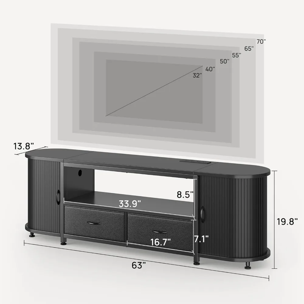 TV Stand for 65 70 Inch Tv, Entertainment Center with Power Outlets and Led, 2 Fabric Drawers Tv Stand with 2 Cabinets 3