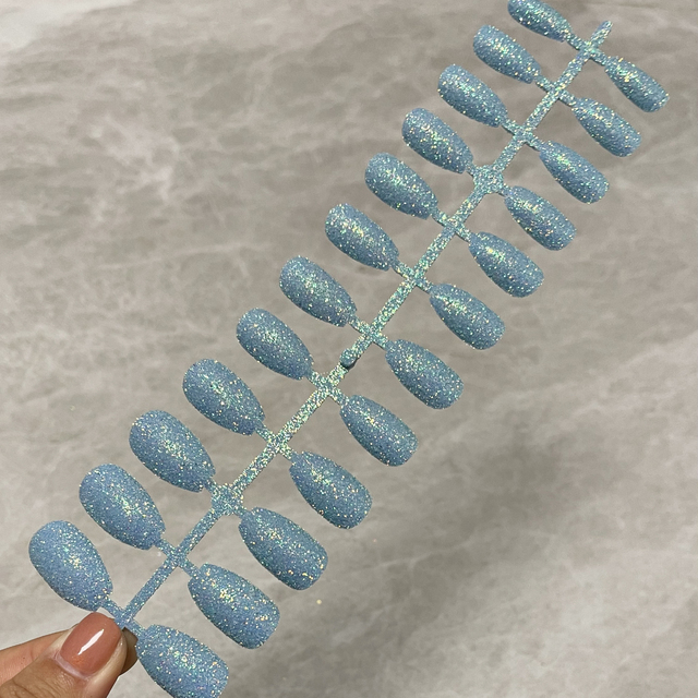 Short Nails Press On Full Set Coffin Nails Girl Ballet False Nails Finished Nail Art Glitter Shiny Blingbling Fake Nails