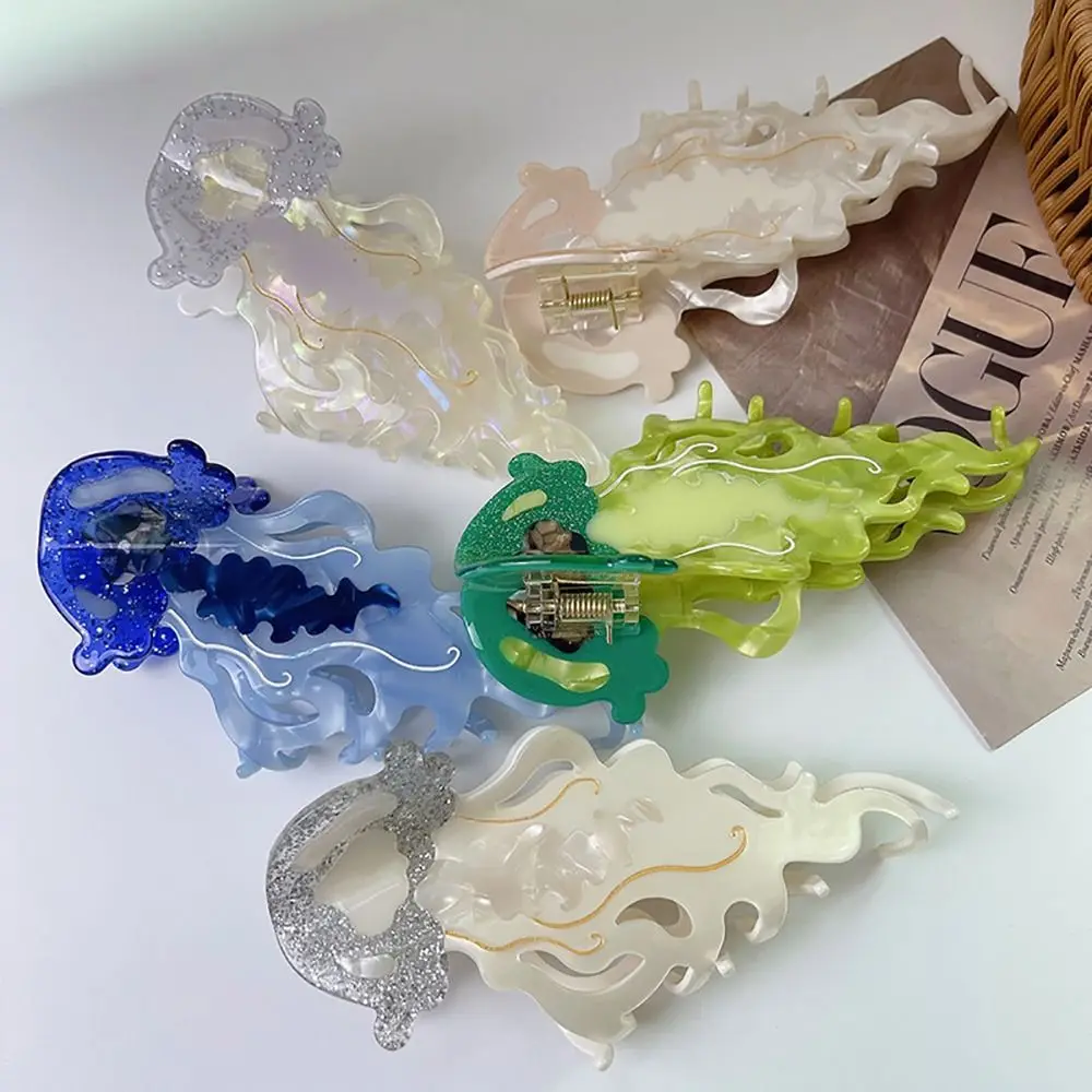 1Pcs Neue Shark Quallen Haar Clip Acetat Labge Marine Leben Haar Klaue Sommer Strand Bunte Haar Zubehör Frauen Mädchen – Detail 7