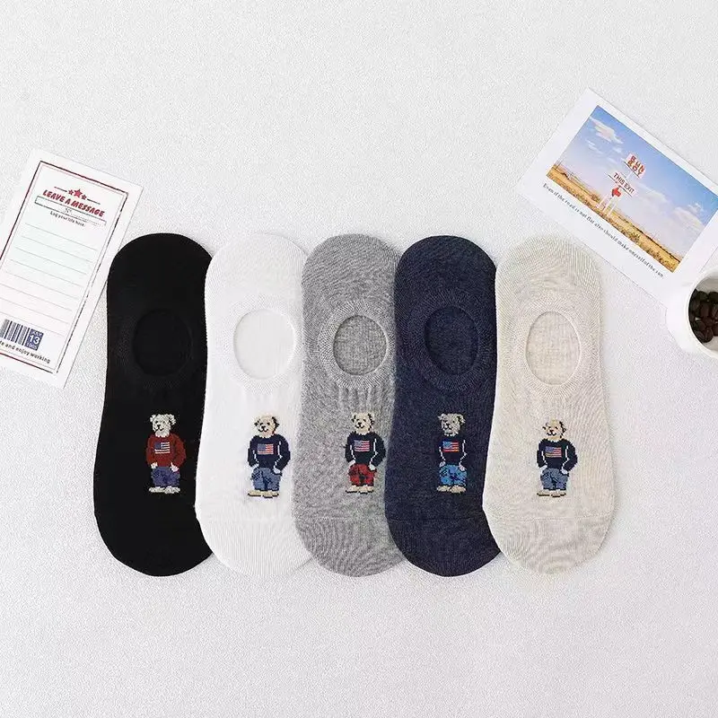 5 Pairs of Fashionable Cartoon Anime Pattern Men's Socks For Summer Lightweight Breathable Outdoor Casual Men's Short Socks