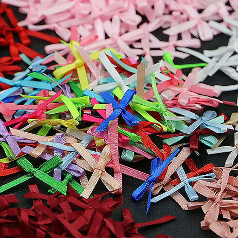 (100pcs/pack)3x3cm Mini Ribbon Bows Multi-colored Small Size Polyester Satin Ribbons Bow Flower Handwork Craft Decoration DIY