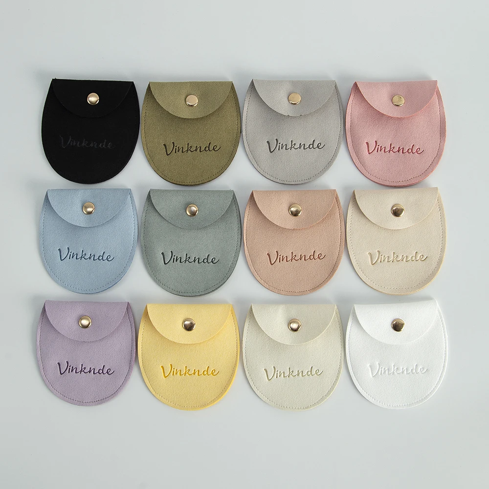 Custom Jewelry Packaging Pouch Gold Button Personalized Logo Chic Small Wedding Bags Microfiber Necklace Earring Jewelry Pouch