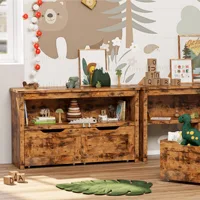IRONCK Toy Storage Organizer for Boys and Girls, with Drawers, Wheels and Open Shelf for Nursery, Playroom, and Bedroom,Brown 1