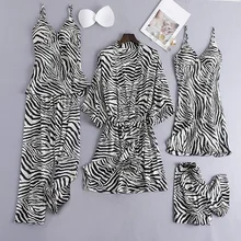 

Nighty Pajamas Set Womens Robe Gown Sexy 5PCS Nightsuits V-Neck Nightdress Sleep Suit Nightshirts Kimono Pyjama Home Clothes
