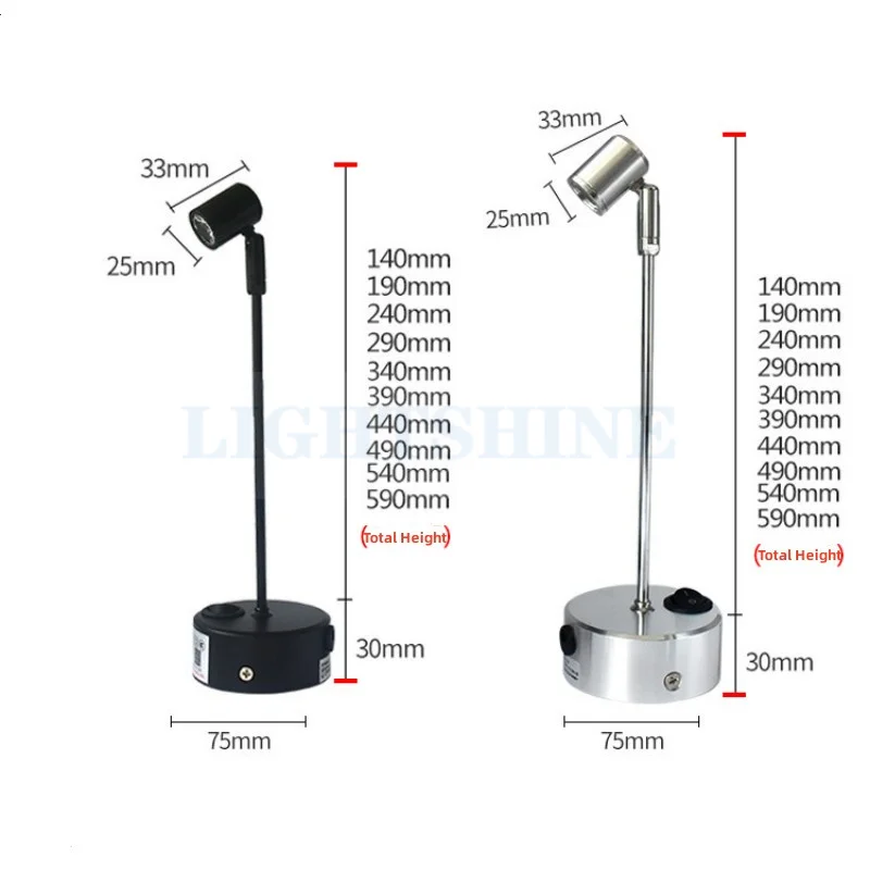 Description Picture 6 of itemLed Rechargeable 1W Spot Light Glass Counter Spotlights Jewelry Display Case Lights Display Vertical Pole 1W/3W Lithium Battery