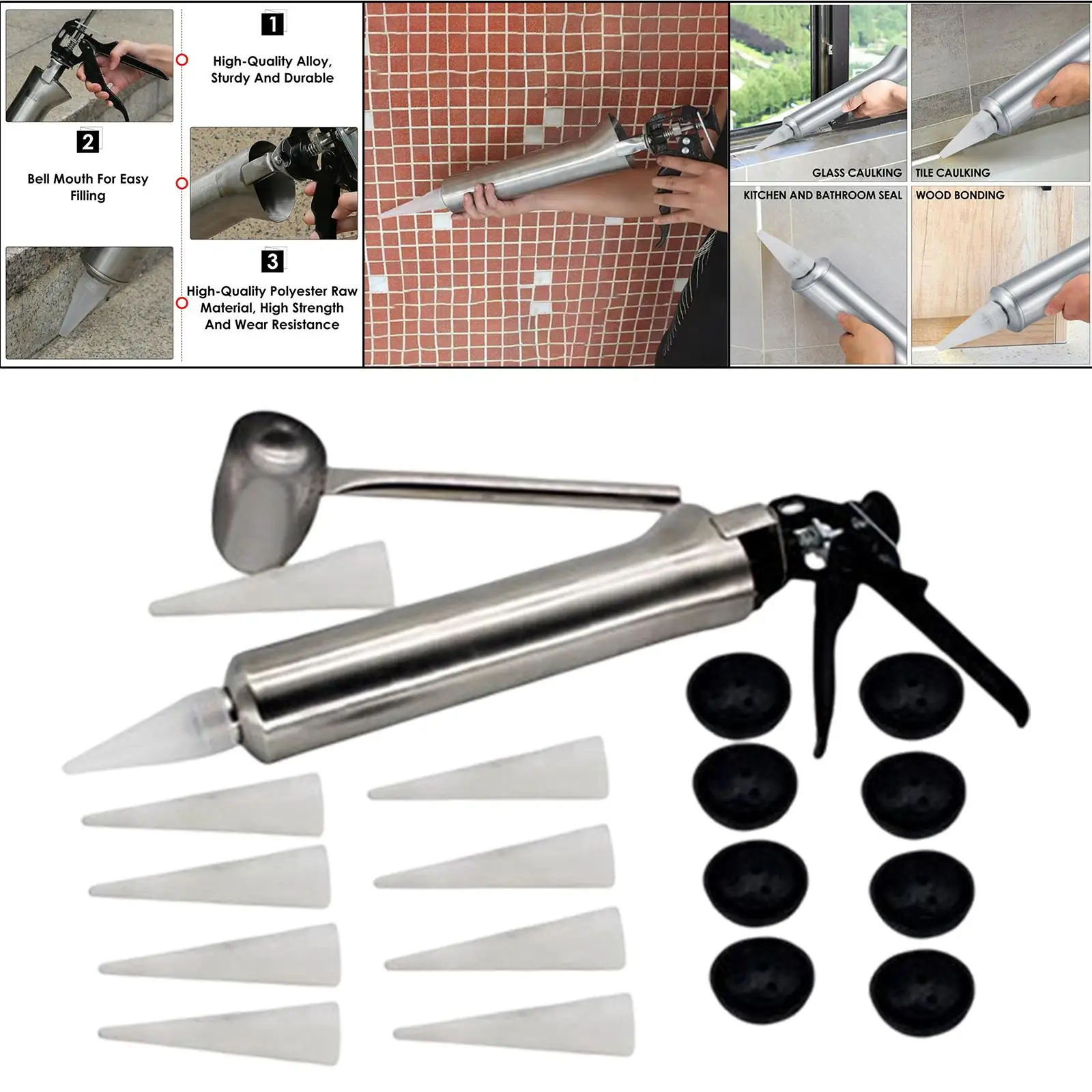 Caulking Gun Mortar Syringe Joint with 10 Nozzles Sprayer for Fill Terraces Floors Stainless Steel Hand Pointing Grouting Mortar caulking gun nozzles caulking gun grout filling tools
