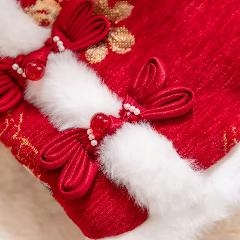 새해 강아지 옷 패션 프린트 강아지 다운 재킷 귀여운 부드러운 강아지 조끼 재킷 겨울 따뜻한 고양이 가디건 코트 애완동물 재킷 코트