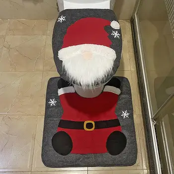 Santa Claus Toilet Seat Cover and Rug Set 2Pcs/set Creative Toilet Seat Cover And Mat Bathroom Decorations for Home 1