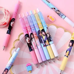 6 Pieces/Set Gel Pens Kawaii 0.5mm Black Ink Lisa Jenny Rose Jisoo Press Pen for Studens Writing Stationery for School Office