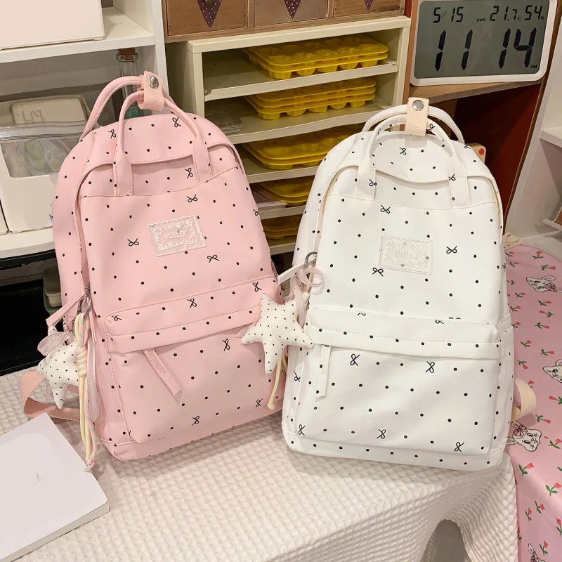 Kawaii Polka Dot Aesthetic Preppy Backpack Large Capacity Campus Bookbag Travel Casual Daypack for Teens Girls Students 4