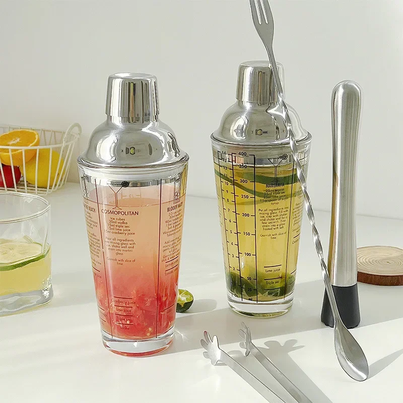 400/600ML Cocktail Shaker Glass Transparent Cup Mixing Wine Glass  Bar Bartender Hand Cocktail Stainless Steel Bartender Tools