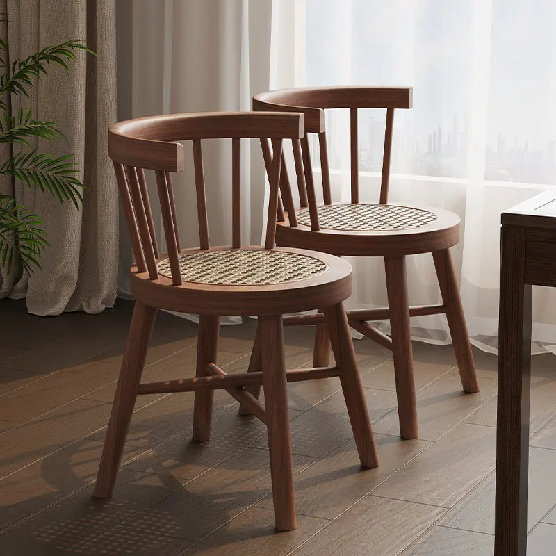 

Office Solid Wood Dining Chair Kitchen Backrest Rattan Modern Simple Chair Negotiation Mid Century Sillas Home Furniture WKDC