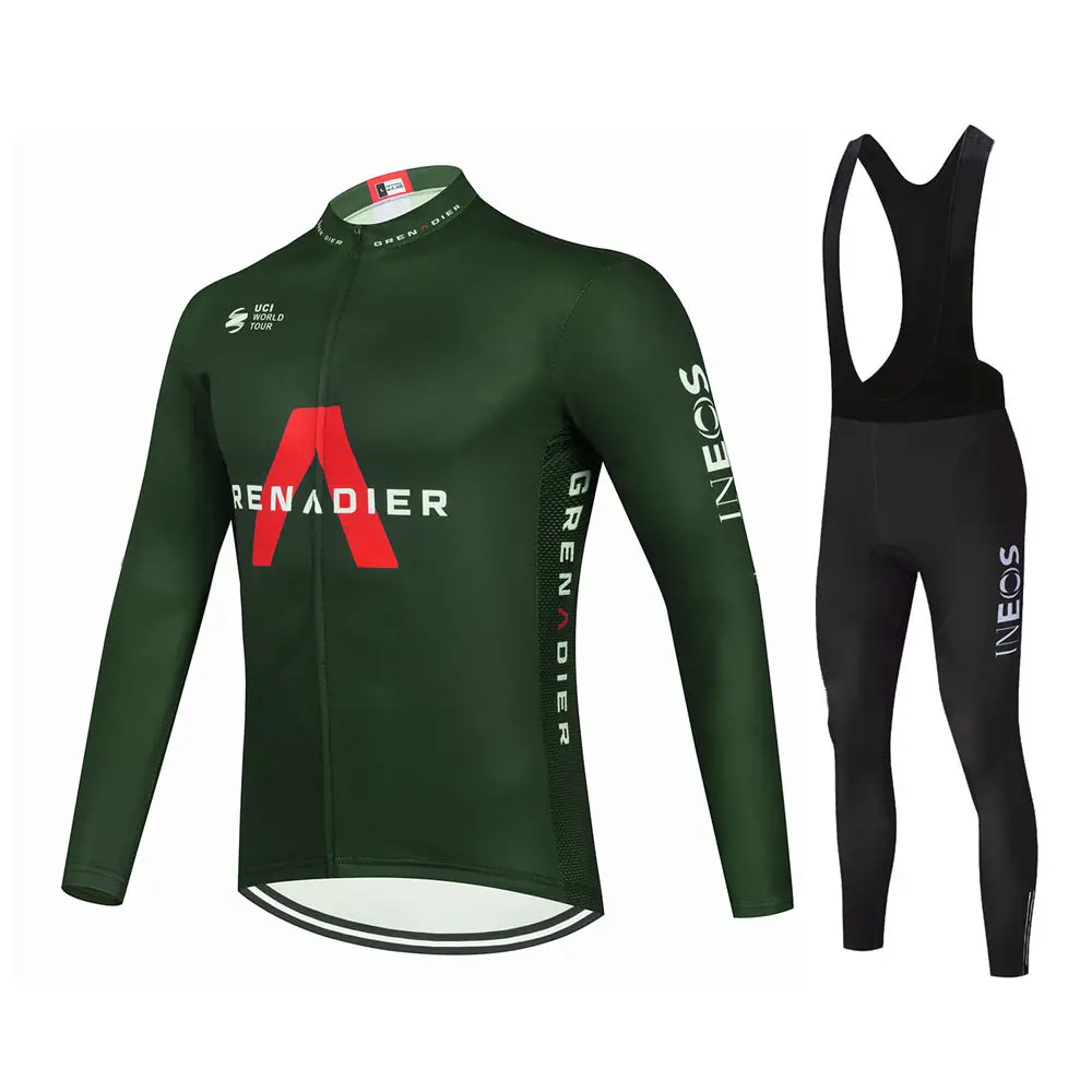Ineos Team Long Sleeve Cycling Jersey Set for Men, MTB Bike Clothing, Bicycle Wear, 19D Gel Bib Pants 5