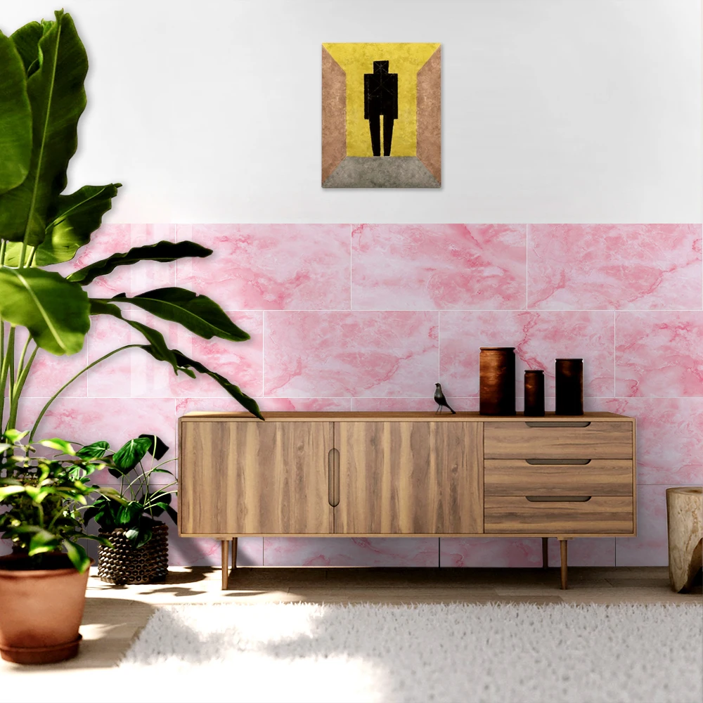 10 Pannelli Adesivi Effetto Marmo Rosa Per Pareti, Piastrelle Autoadesive In PVC Ispessito 30x30 Cm Per Cucina E Bagno (9,7 M²) - 2
