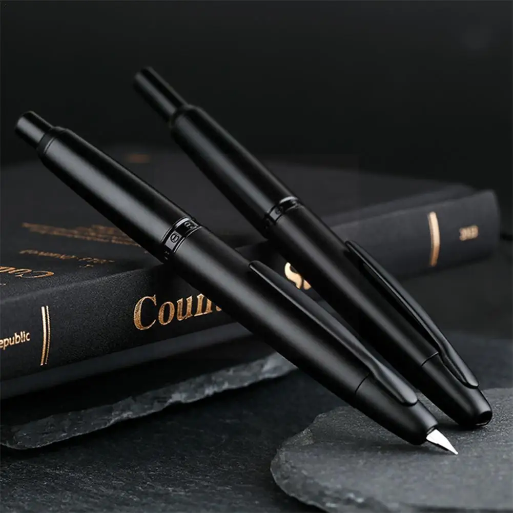 

MAJOHN A1 Press Fountain Pen Retractable EF Nib 0.4mm Metal Matte Black Writing Ink Pen With Converter For Students Gifts X9X1