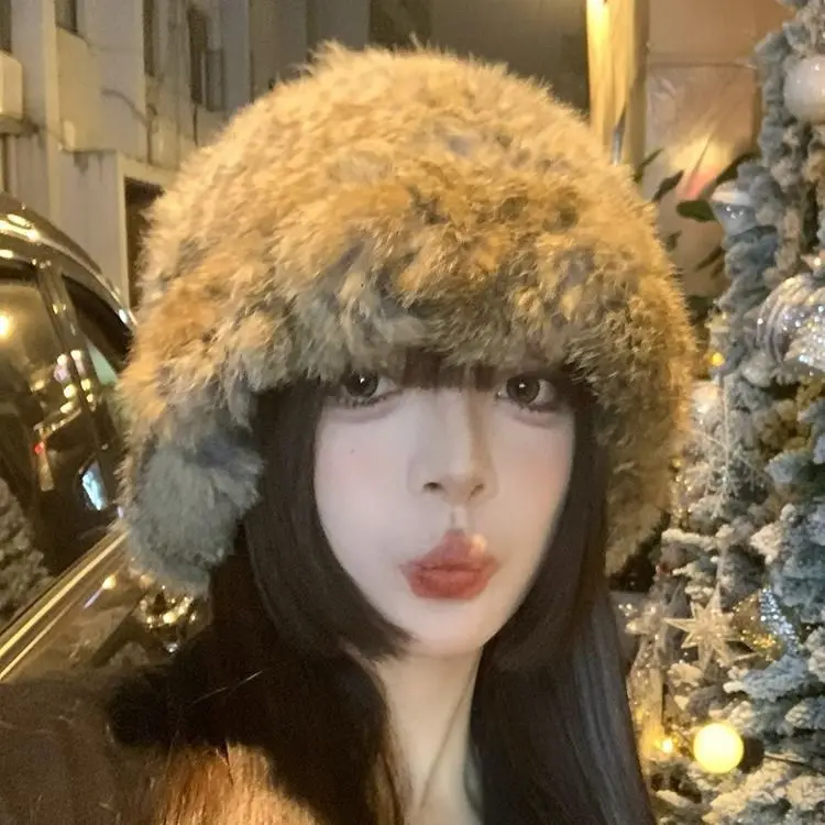 Rabbit Hair Hat Autumn and Winter Thickened Warmth and Cold Protection Hat Showy Face, Small Fur Ear Protection Fisherman's
