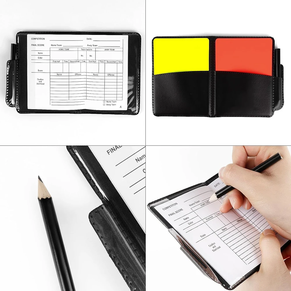 Soccer Referee Flag Set Checkered Linesman Flags Referee Cards Record Book Pencil Whistle for Sports Football soccer referee cards referee whistles referee flags training equipment set