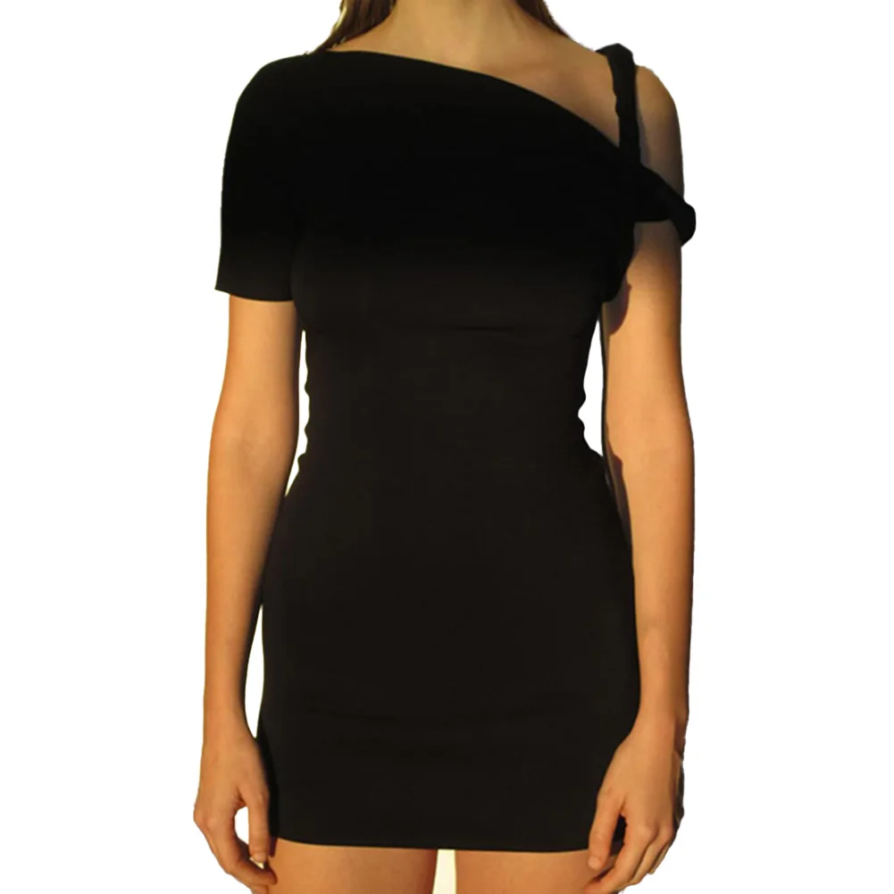 

Women Concise Irregular Dress Summer Single Sleeve Body-Shaping Female Vestido