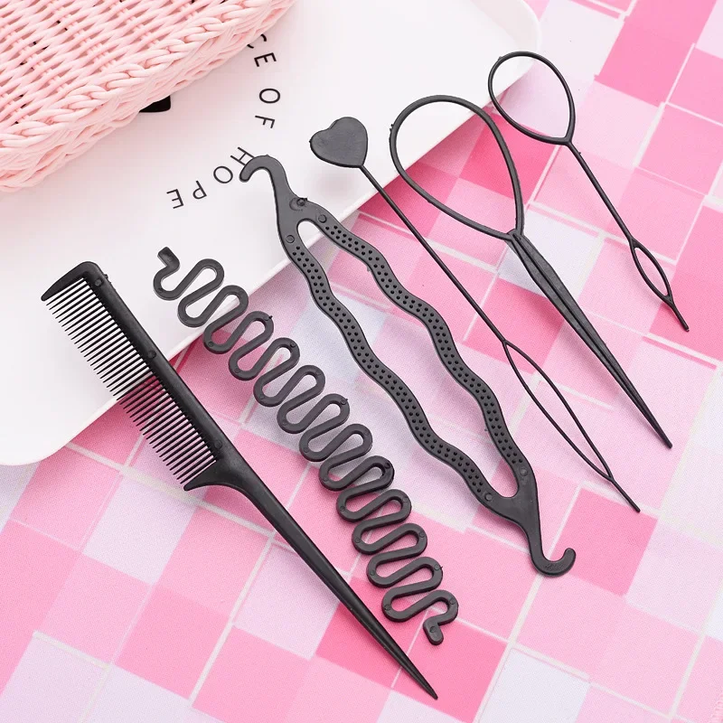 

6pcs/set Hairstyle Braiding Tools Pull-through Hair Needle Hair Disk Hair Comb Hair Styling Tools Braid Hair Accessories