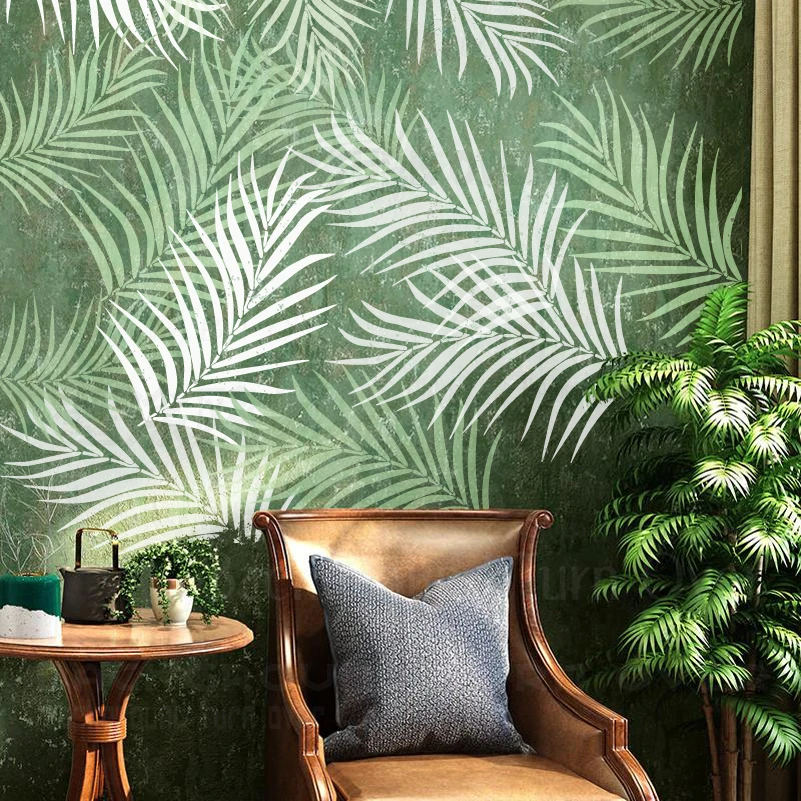 

30cm - 60cm Wall Stencil For Painting Decor Template Furniture Makers Decorative Putty Brick Leaf Tropical Jungle Summer S254