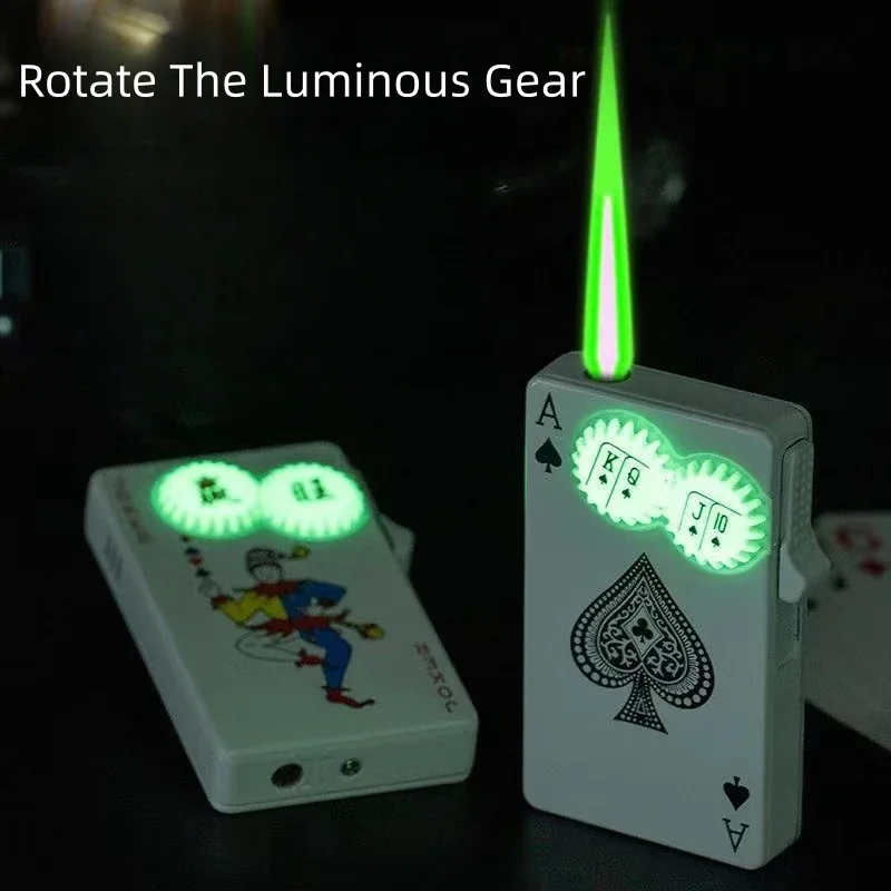 Playing Cards Ace of Spades Lighter Butane Windproof Straight Metal Lighter Fun Toy Men Smoking Accessories