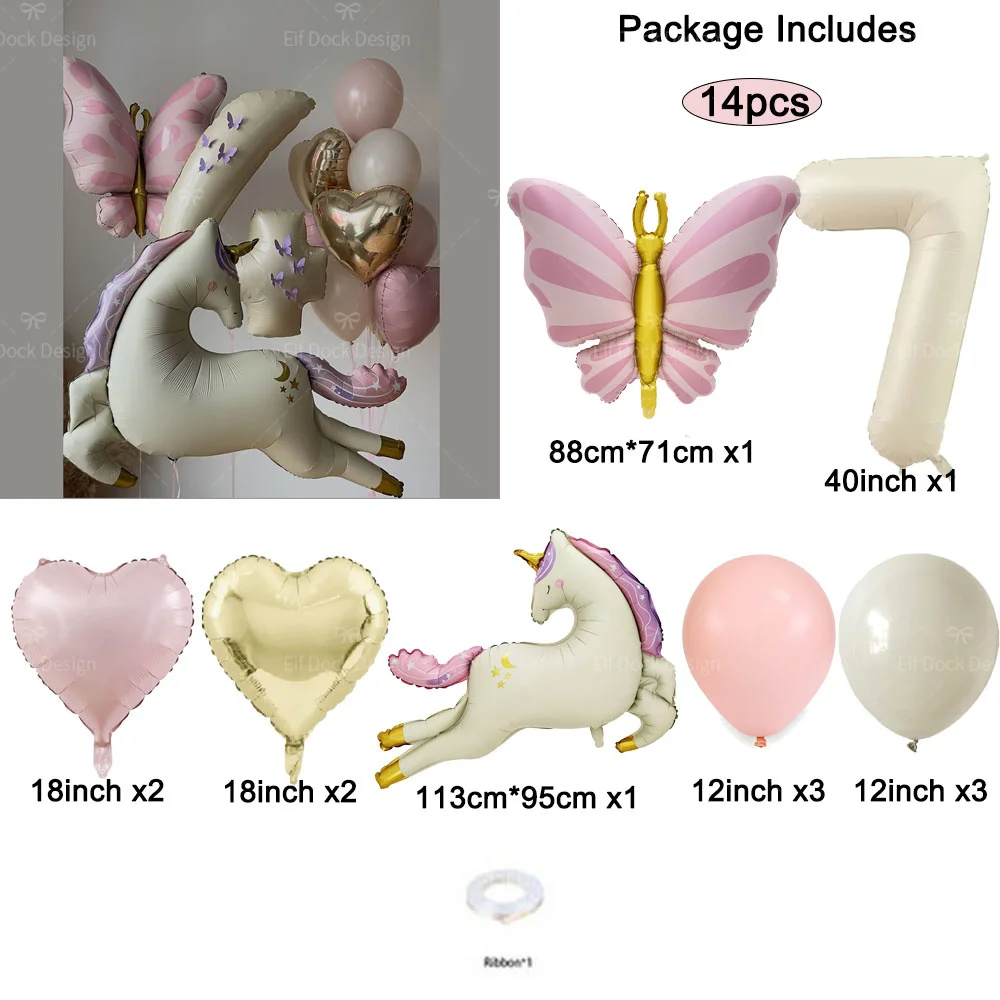 14 Stück 3D Matte Retro Einhorn Schmetterling Aluminiumfolienballons Waldprinzessin Geburtstagsfeier Hochzeitsdekoration Babyparty Geschenk – Detail 7