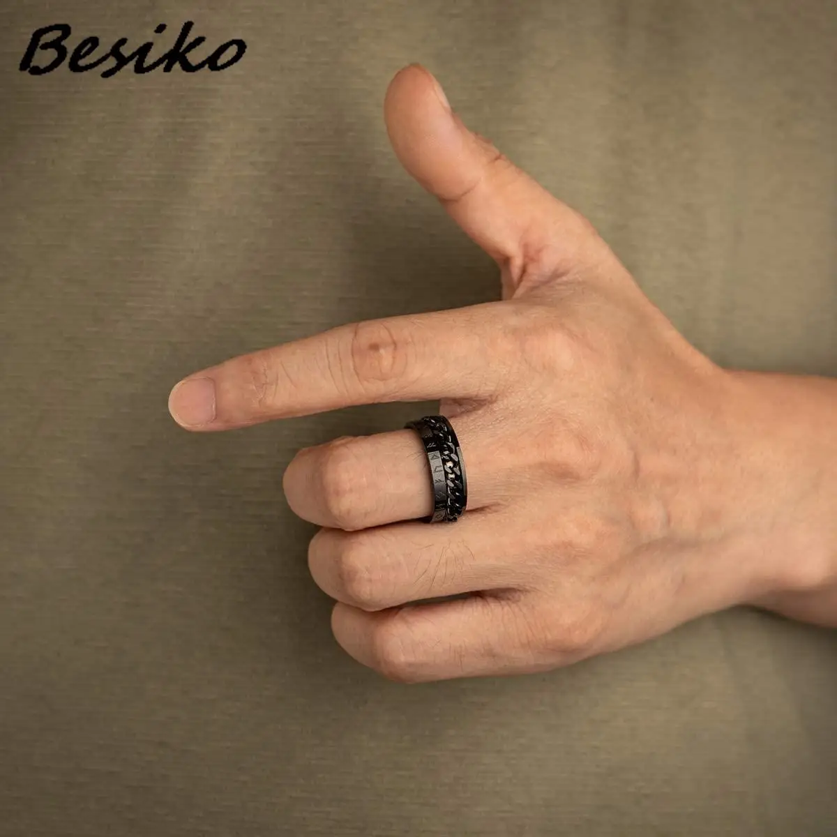 Besiko New Anti Stress Anxiety Ring Figet Spinner Stainless Steel Rings For Men Women Retro Norse Viking Runes Rotatable Ring 6
