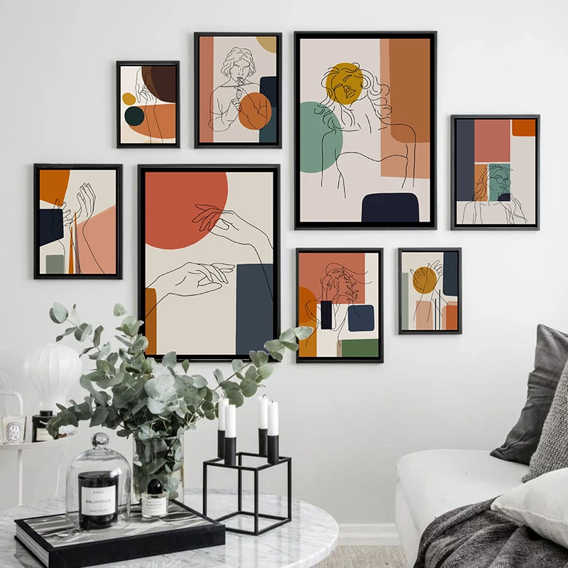 Morandi Color And Line Painting Canvas Poster Cartoon Woman Body Line Wall Art Picture For Living Room Bedroom Modern Home Decor