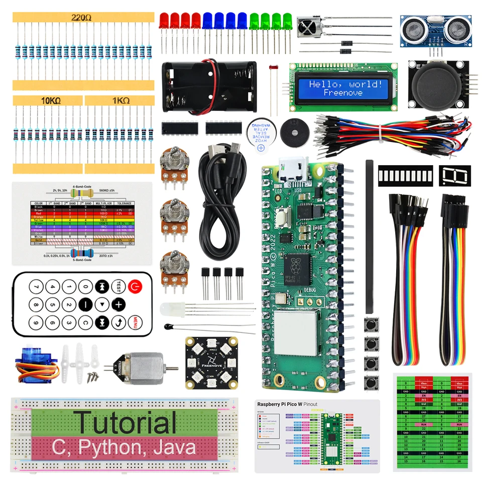 Freenove Ultimate Starter Kit für Raspberry Pi Pico 1 2 W Tutorial Python C Java