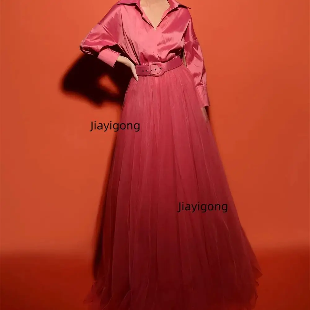 Jiayigong  Prom Jiayigong Elegant High Quality V-neck A-line Evening es Belt Stain Customized