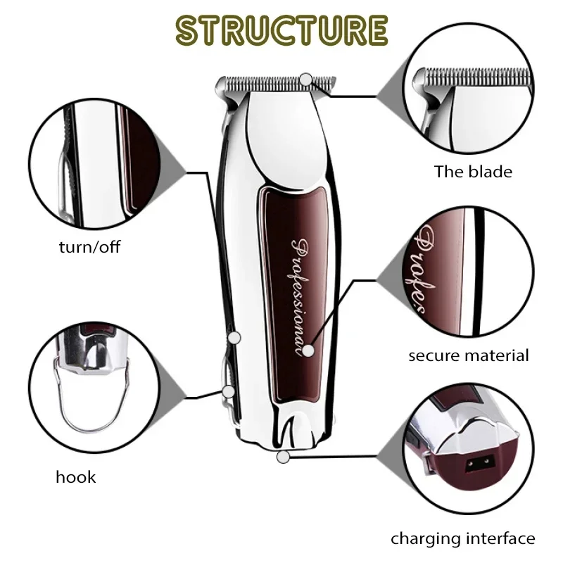 Kemei KM-9163 USB Rechargeable Professional Men Hair Trimmer Electric Low Noise Cordless Haircut Machine