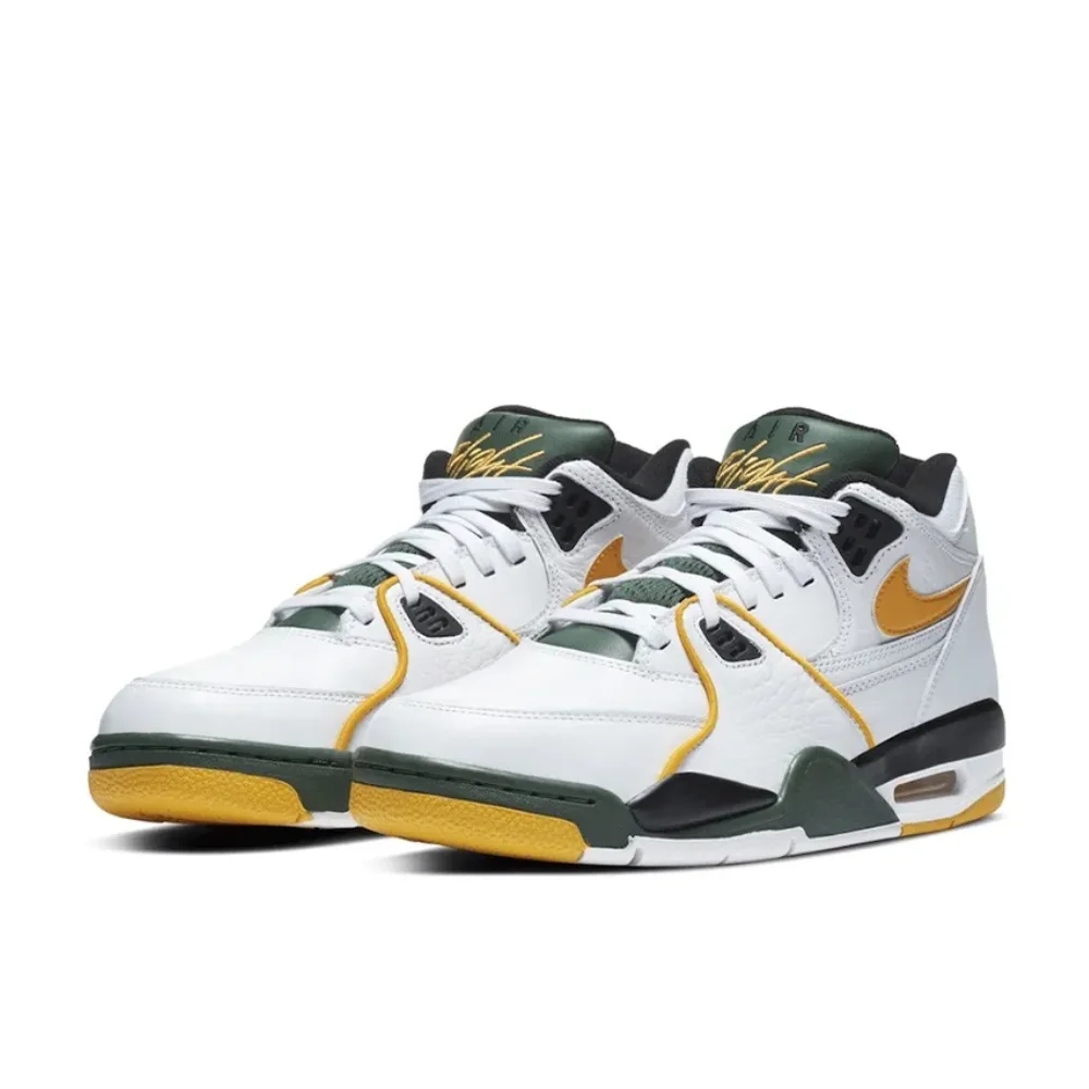 Nike Air Flight 89 Men's Mid Top Retro Basketball Shoes White Green Yellow Colorway