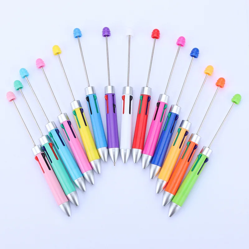 

10pcs DIY Creative Business Four Color Refill Beaded Pen Cute Beadable Ballpoint Pens Puzzle Multi Color Jewelry Beaded Ball Pen