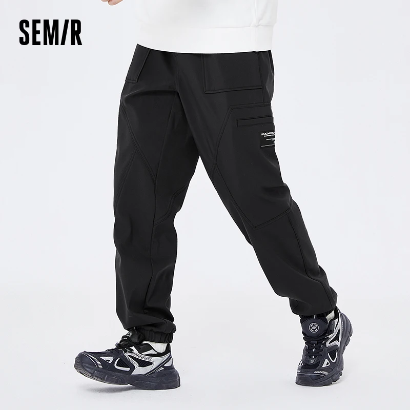 Mens sports pants Semir men winter loose drawstring three-proof sports velvet pants