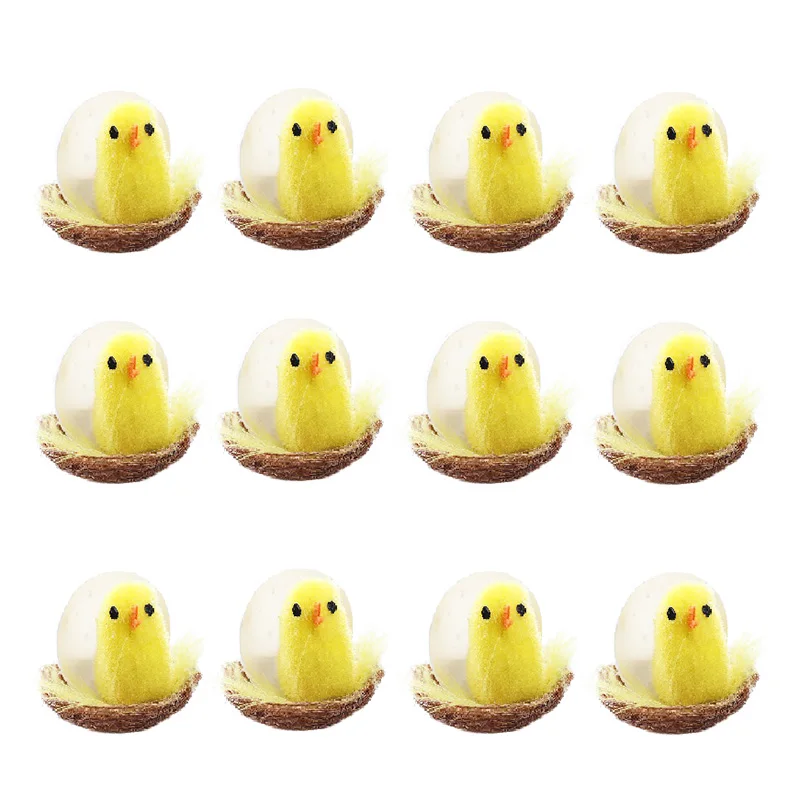 12Pcs Simulation Easter Yellow Chick Mini Artificial Toys Plush Chicken Gift Home Decor Plush Chicken Toys For Kids