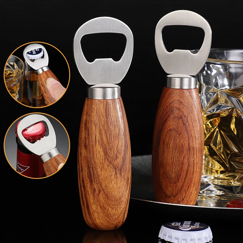 

5/10Pcs Stainless Steel Beer Bottle Opener with Wooden Handle Durable Corkscrew Wine Cans Cap Openers Bar Kitchen Tools