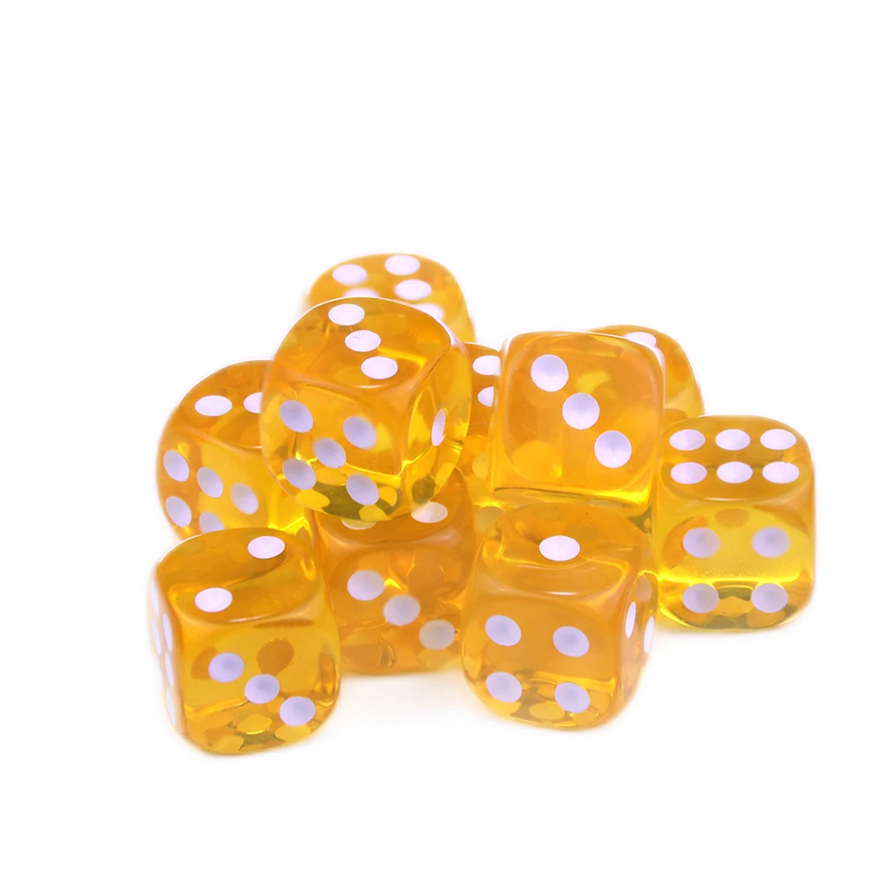 Colorful Set of 10 Transparent D6 Dice with Standard Dots for Party and Tabletop Game Fun