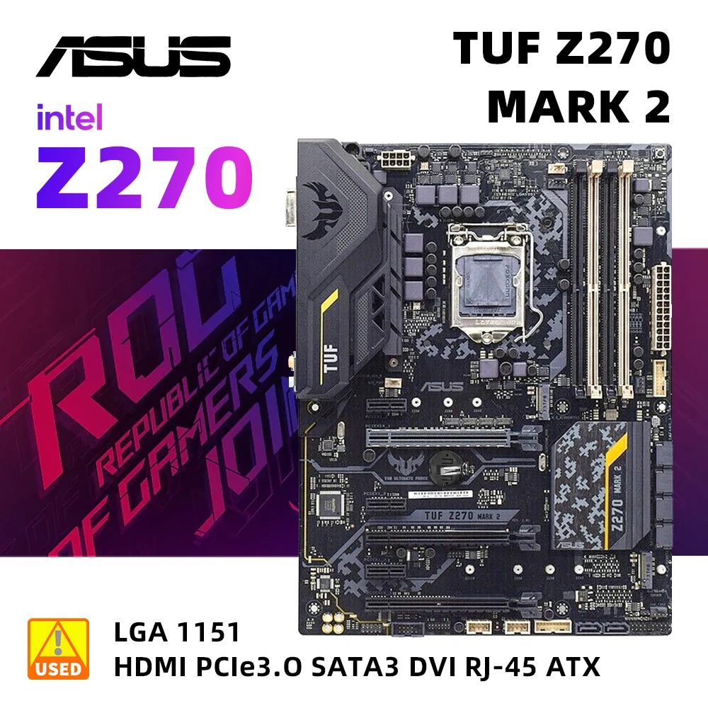 

LGA1151 Motherboard set ASUS TUF Z270 MARK 2 +I7 7700 cpu Intel Z270 Motherboard 4×DDR4 64GB PCI-E 3.0 USB3.1 2×M.2 ATX