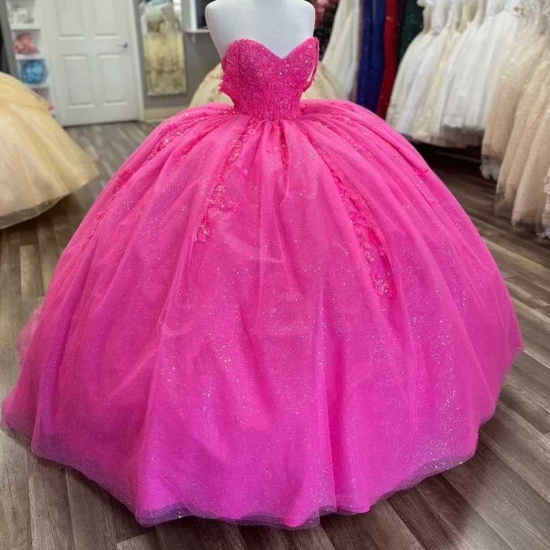 

Rose Red Shiny Quinceanera Dress Off The Shoulder Mexican Vestidos De 15 Princess Sweet 16 Birthday XV Ball Gown Cinderella Girl