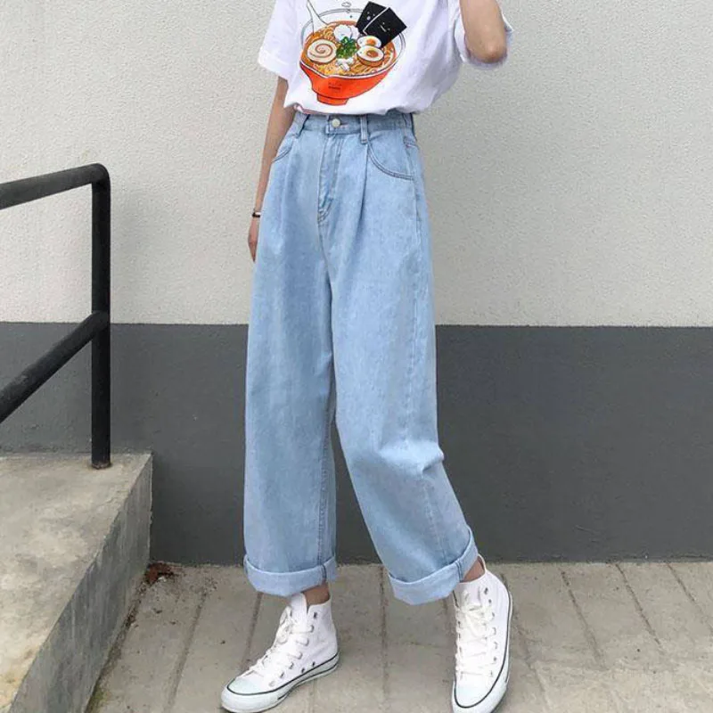 JMPRS Harajuku Women Jeans Fashion Loose Black Ankle-Length Denim Pants High Waist Casual Autumn Wide Leg Female Baggy Jeans levis jeans Jeans