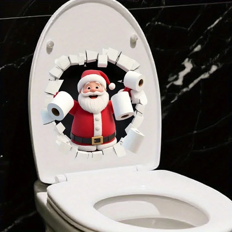 3D Wall-Peeking Santa Toilet Sticker - Self-Adhesive Christmas Decal for Bathroom/Bedroom, Humorous Holiday Vinyl Art with