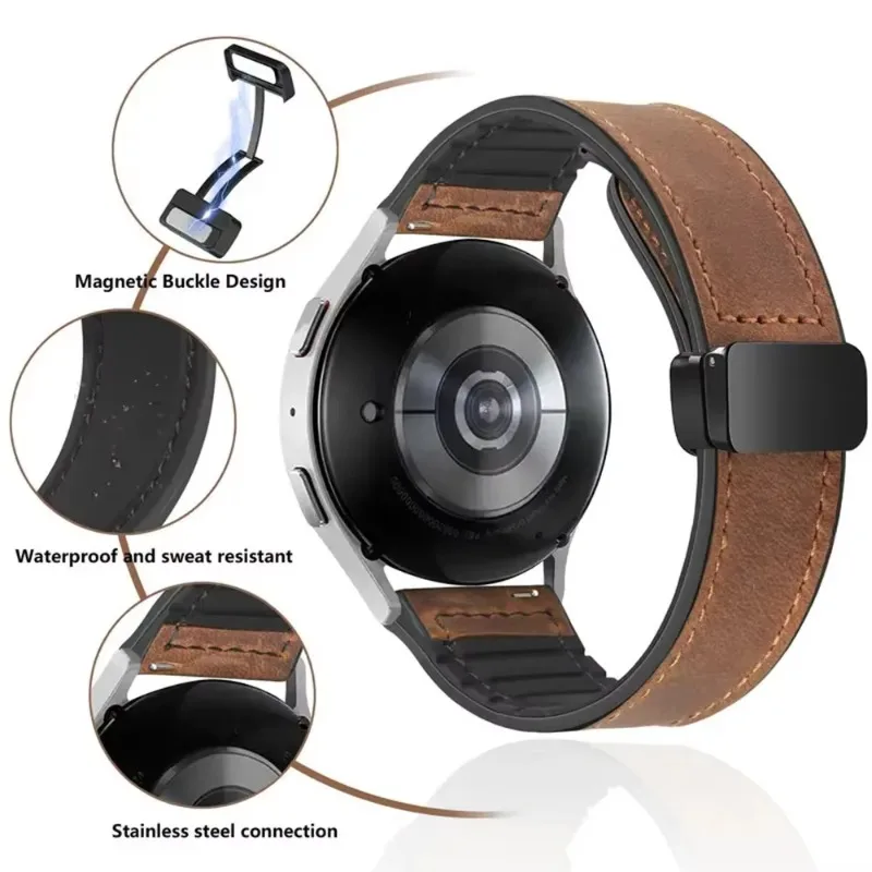 Magnetic Leather Silicone Hybrid Watch Strap Bracelet, 46mm